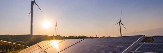 Wind turbine and solar energy panel. 