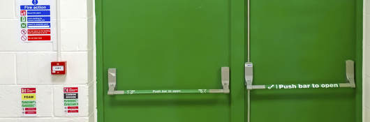 Green emergency fire doors