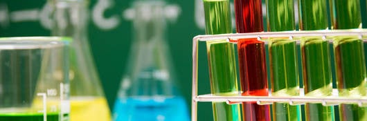 Multi-Colored Chemicals in Laboratory Glassware