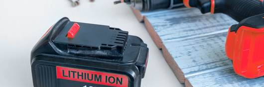 Close up recharge Li-ion battery for electric cordless tool.