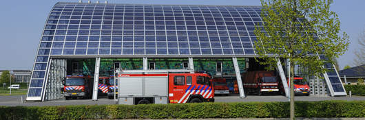 Solar panels on a curved building