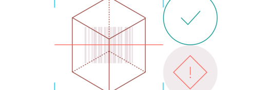 Illustration of a barcode next to a checkmark and a warning symbol