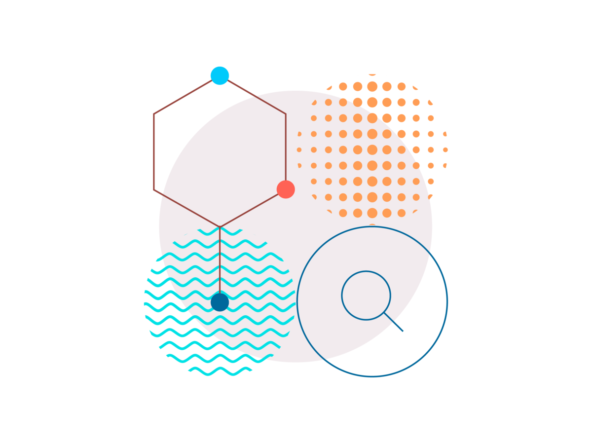 Illustration of a chemical structure next to a magnifying glass