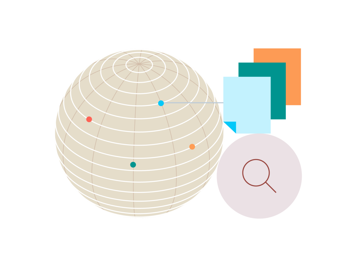 Illustration of data sheets from around the globe