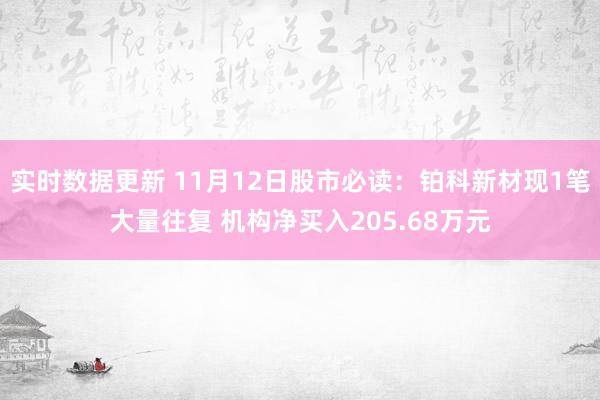 实时数据更新 11月12日股市必读：铂科新材现1笔大量往复 机构净买入205.68万元