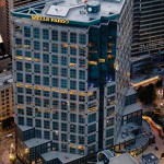 Wells Fargo Building in Salt Lake City at dusk