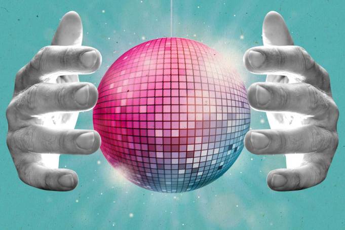 Photo illustration of a disco ball being used as a crystal ball