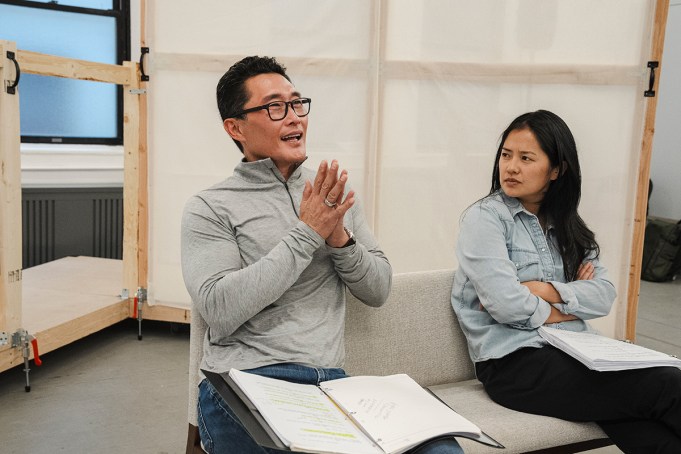 Yellow Face rehearsal Daniel Dae Kim and Shannon Tyo