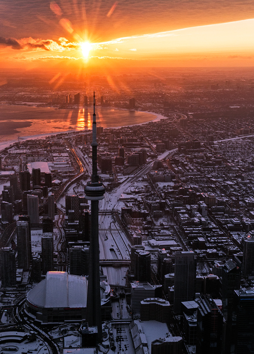 20150224. The shadow side of Toronto's CN Tower at sunset.