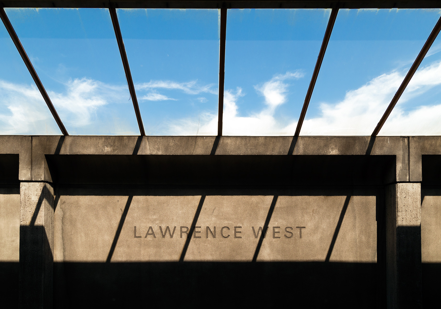 20150718. Blue sky bars and concrete shadows.  Lawrence West sub