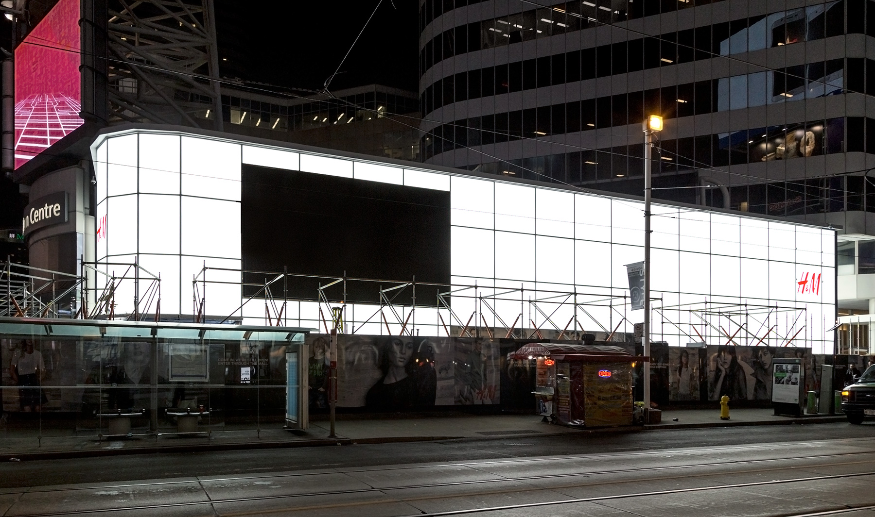 20160210. H&M's new and intensely bright facade at Toronto's Eat