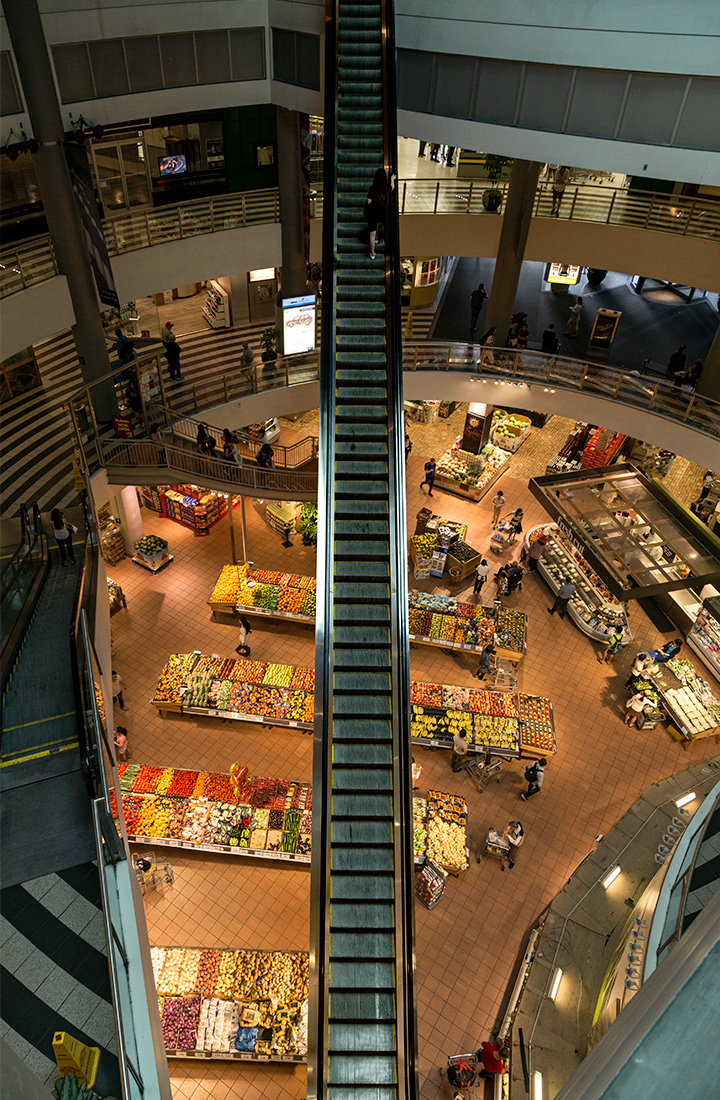 20160817. Looking down at one of the longest unsupported escalat