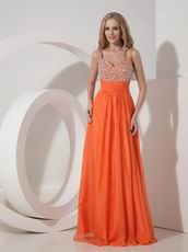 Not Expensive Spaghetti Straps Orange Chiffon Beaded Prom Dress