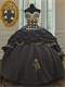 Western Village Black Taffeta Horse Head Embroidery Bubble Train Quinceanera Gown