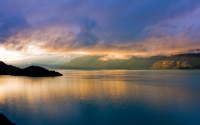 landscape, morning, sea, mountain, bay