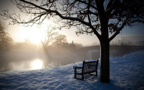 winter, river, morning, landscape, nature