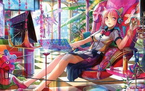 nekomimi, pink eyes, interfaces, chair, long hair, Fuji Choko