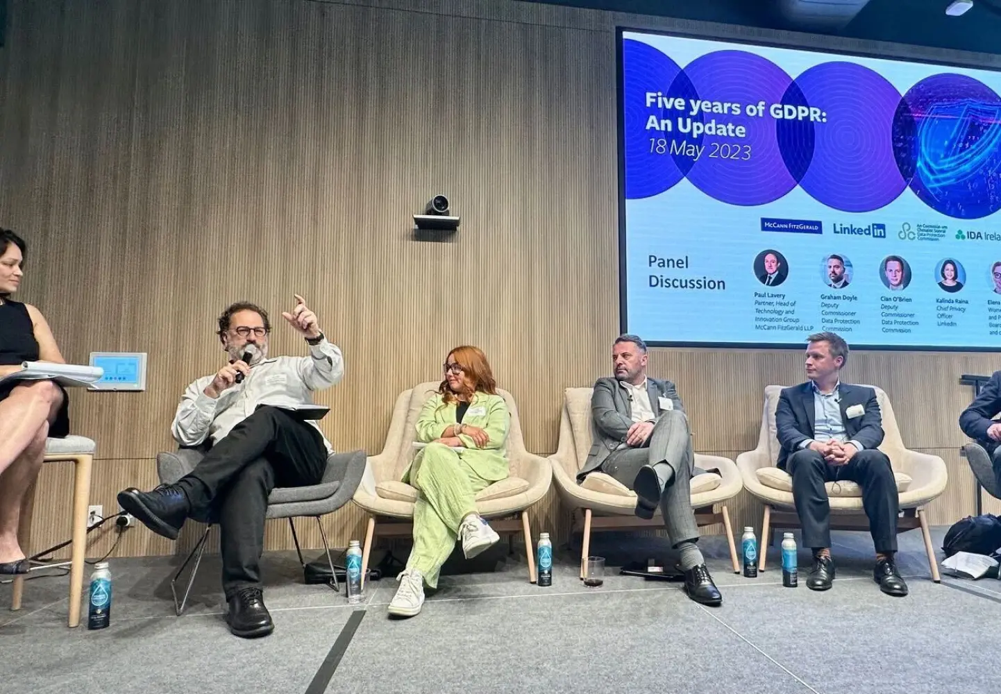 Aleada Consulting professionals engaged in a panel discussion on privacy and data protection solutions, marking five years of GDPR, reflecting expertise and thought leadership in the field.