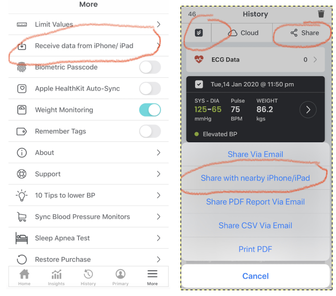 Sync blood pressure directly between iPhone and iPad over WiFi or Bluetooth