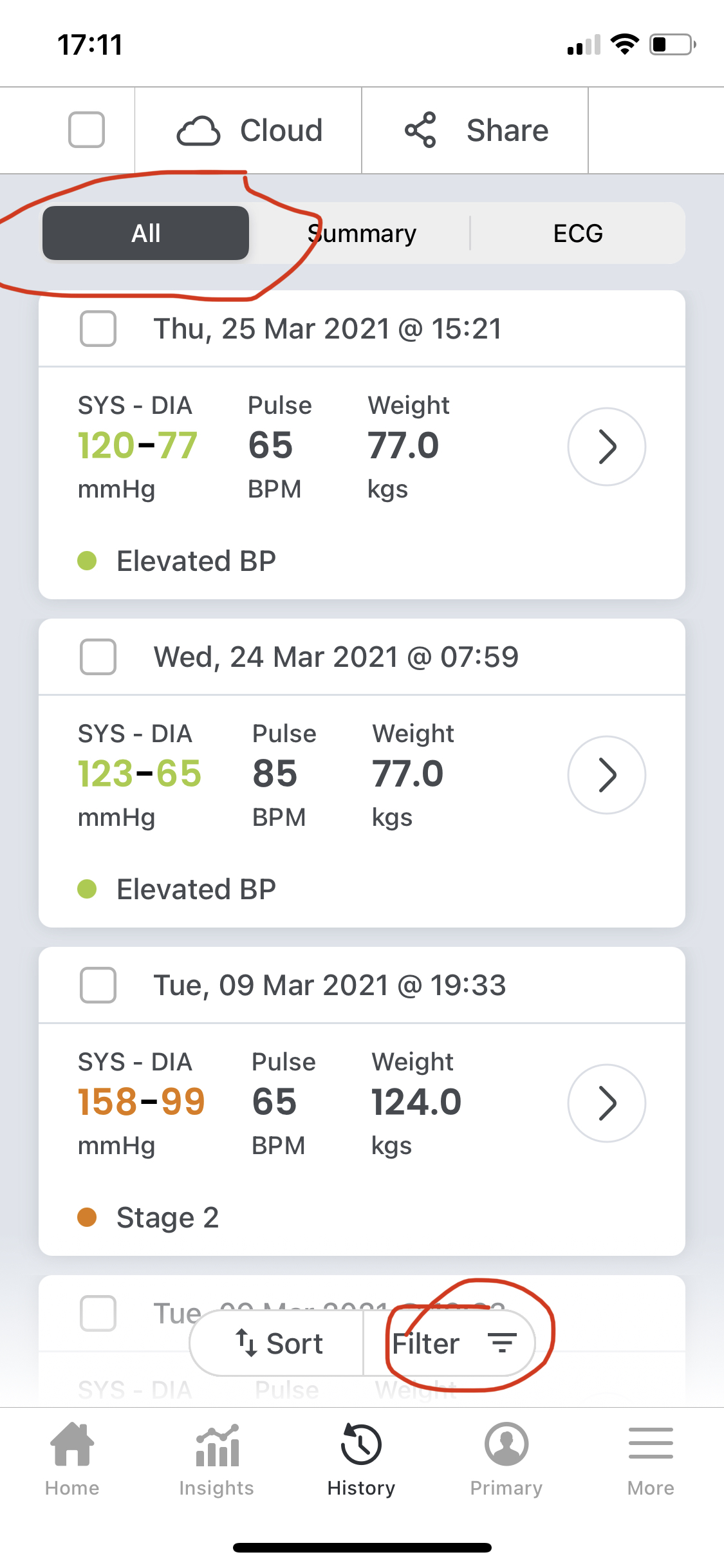 blood pressure log