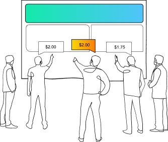 illustration of people bidding on a header