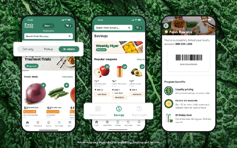 Instacart In-Store mode displayed on mobile phones. 