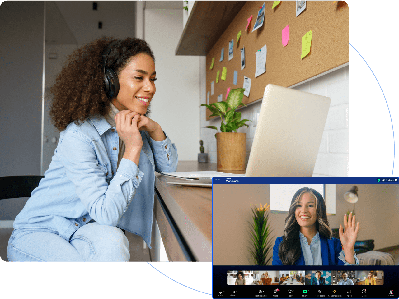 woman smiling at computer