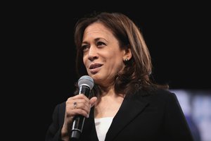 U.S. Senator Kamala Harris speaking with attendees at the 2019 National Forum on Wages and Working People hosted by the Center for the American Progress Action Fund and the SEIU at the Enclave in Las Vegas, Nevada, 27 April 2019.