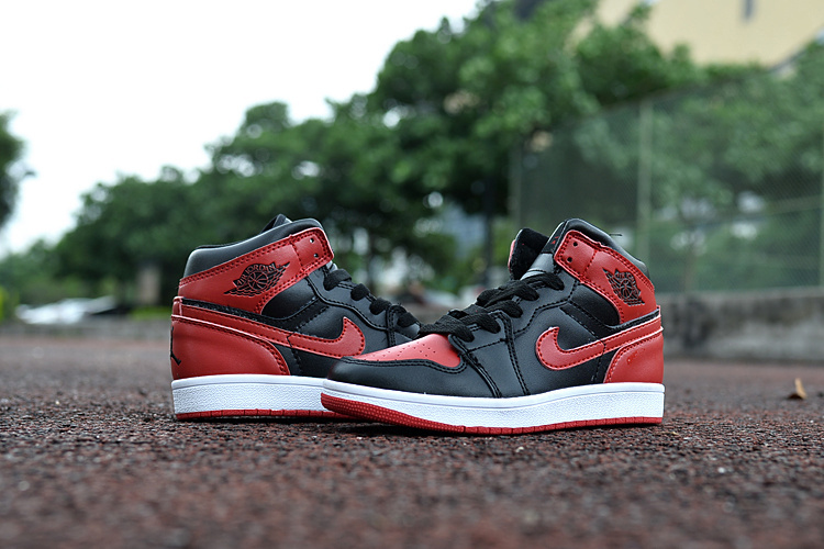 Kids Jordan 1 Retro Black Red White Shoes