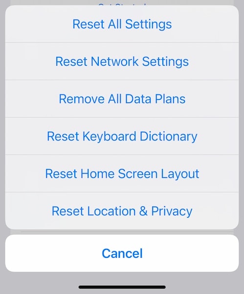 reset network settings on iphone