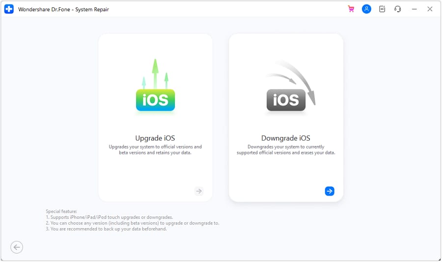 select to downgrade ios