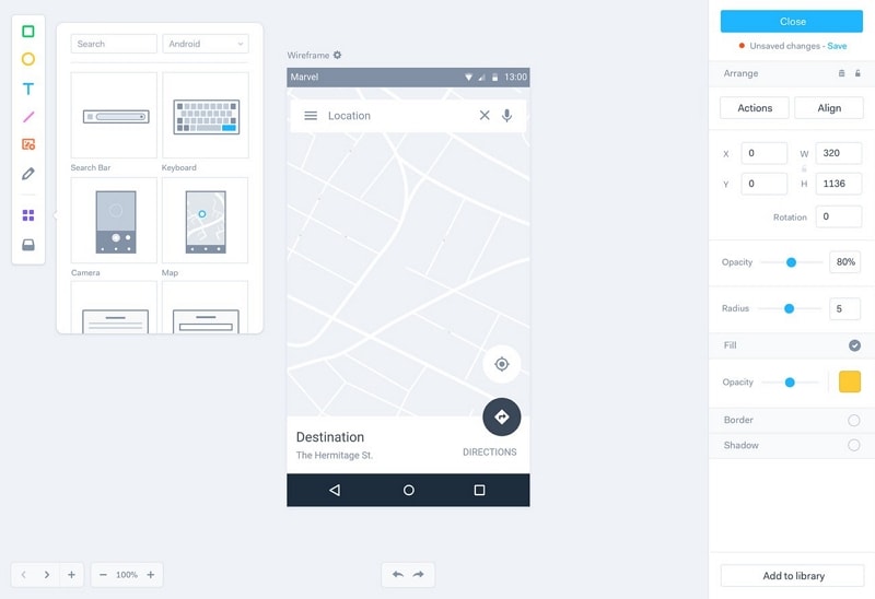 marvel app ui designing tool