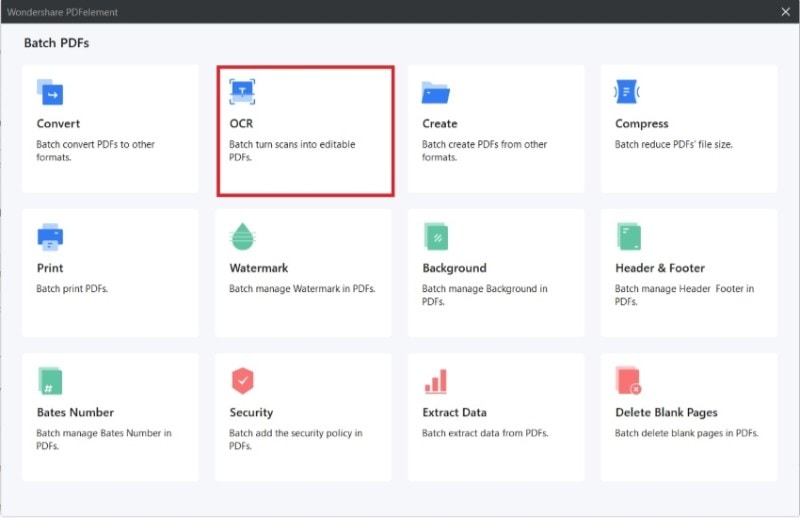 ocr option on pdfelement batch processing