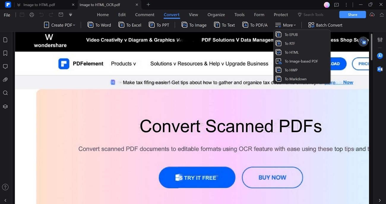 wondershare pdfelement image to html ai
