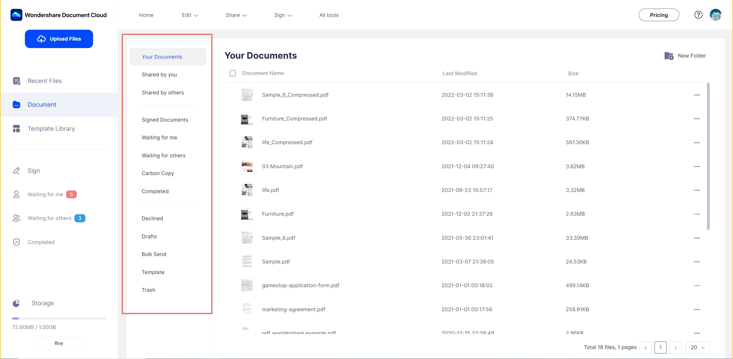 document menu