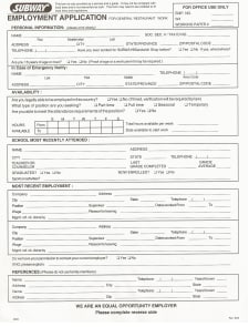 Subway Application Form: Free Download, Edit, Fill , Create and Print