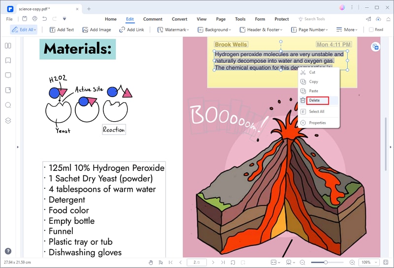 how to delete text in pdf