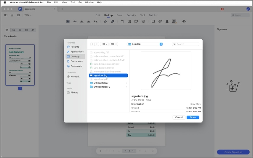 add signature image to pdf select image