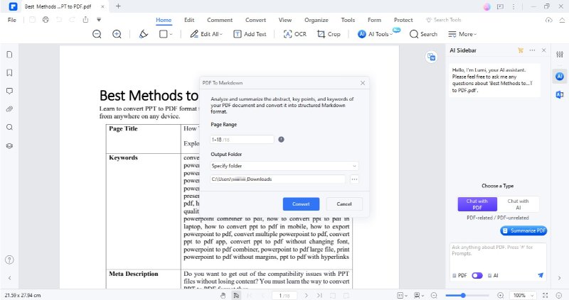 markdown setting pdfelement