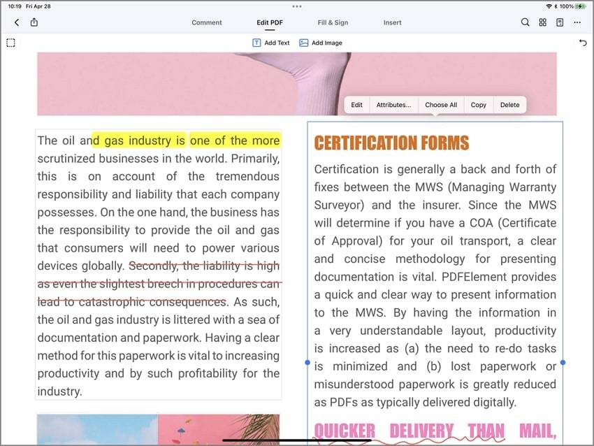 add text in PDF document on mobile