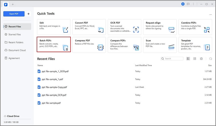 Access the Batch Tool on PDFelement