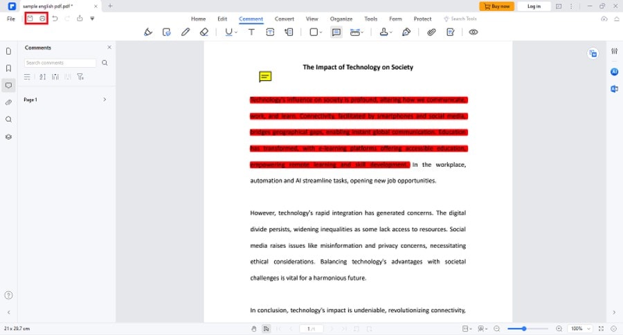 O PDFelement salva o arquivo PDF editado após a realização das alterações desejadas.