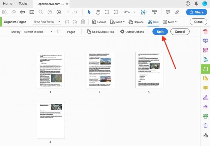 diviser un pdf avec Acrobat