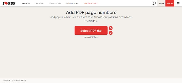 Insert Page Numbers in PDF Online using iLovePDF