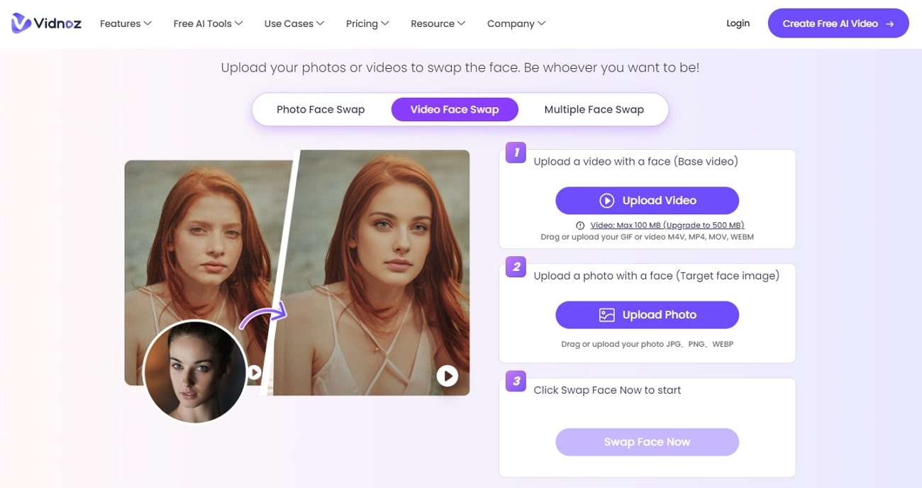 vidnoz ai face swap video generator