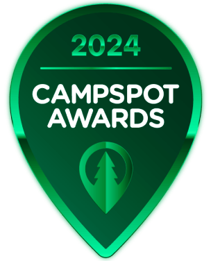 A green pin with the Campspot logo and the words "2024 Campspot Awards"