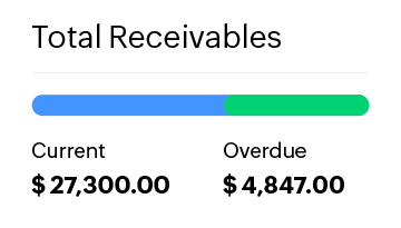 Total receivables KPI with current and overdue receivable amounts.