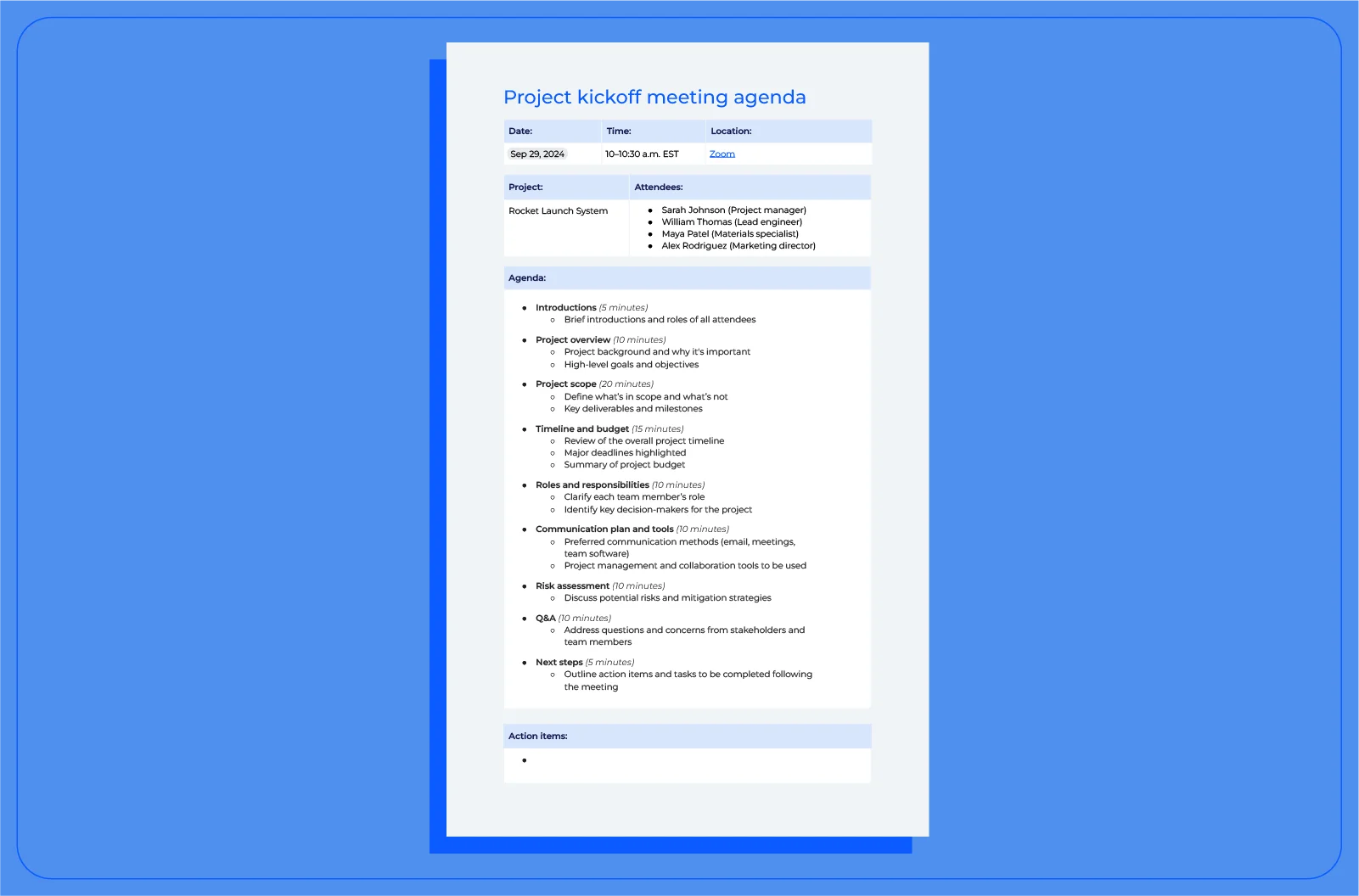 A project kickoff meeting agenda template