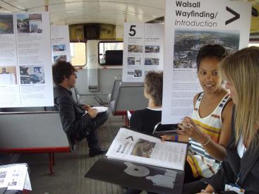 Consulting people about their experiences of way-finding in Walsall aboard the URBED Routemaster