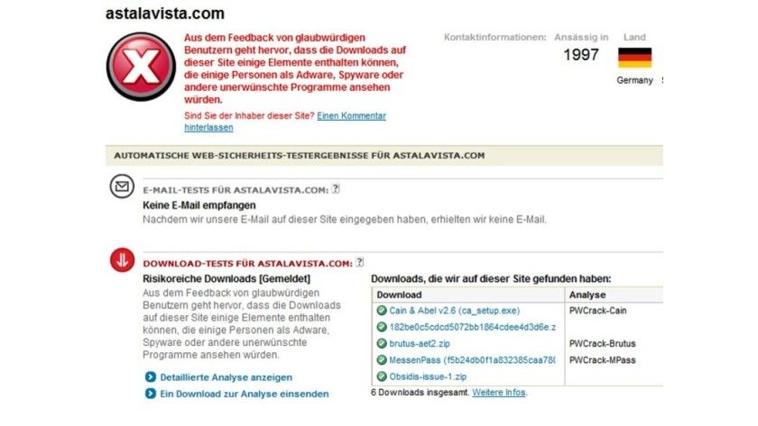 Warnt vor manchen Abzock-Websites: McAfee Site Advisor